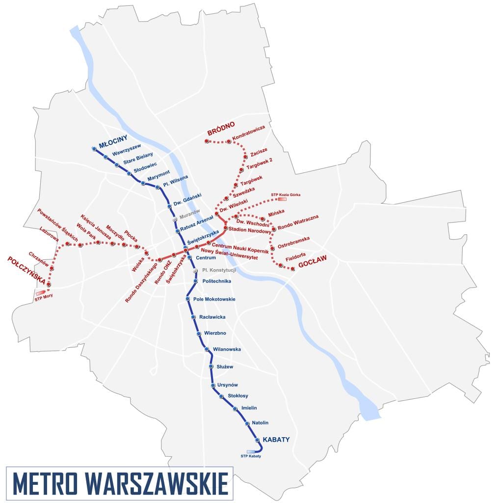 Kort af Varsjá metro 2016